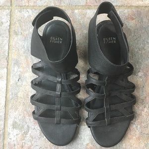 Eileen Fisher Black Leather Sandals size 8